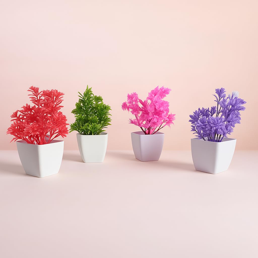 StylizShades Artificial Flower Plants with White Pots – Decorative Faux Plants for Home, Office, Tabletop & Gift