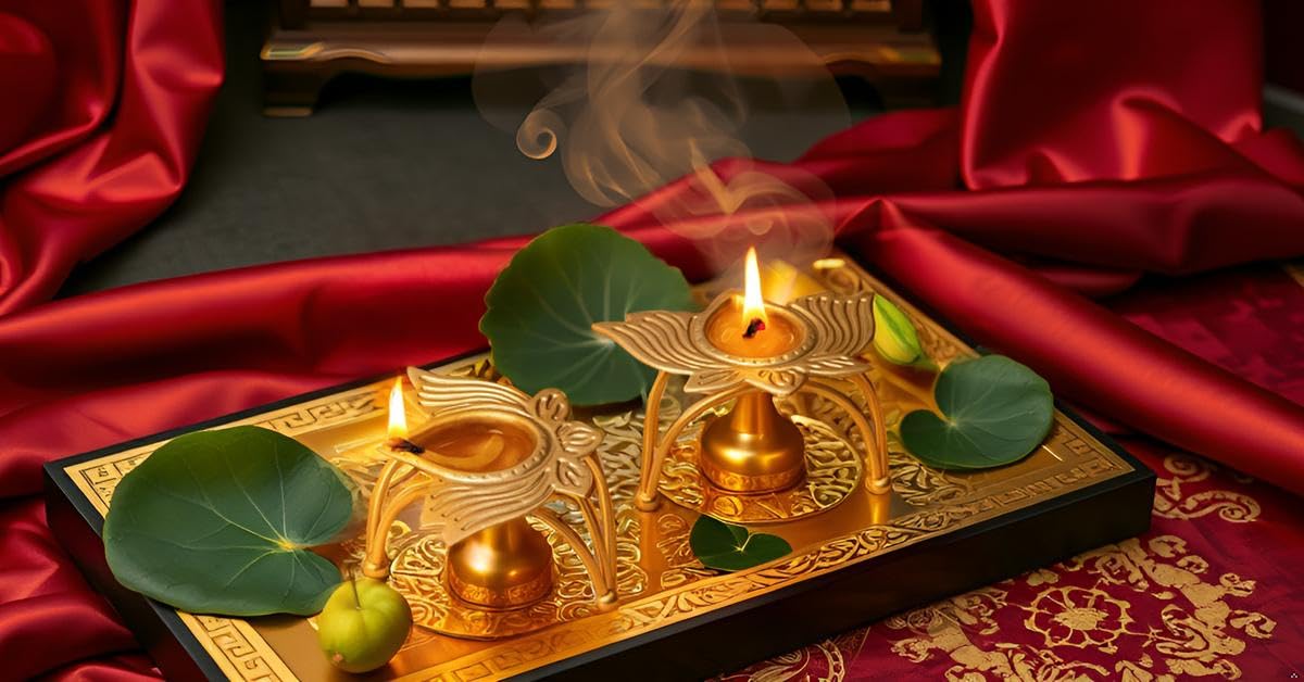 Golden Metal Diya for Puja Decoration – Lotus Shape Deepak for Diwali, Home Temple, Festive Lighting – Traditional Brass Finish Oil Lamp, Set of 2