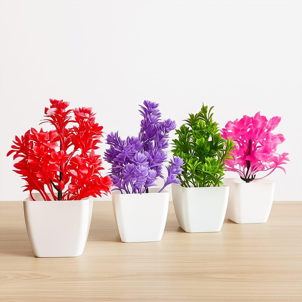 StylizShades Artificial Flower Plants with White Pots – Decorative Faux Plants for Home, Office, Tabletop & Gift