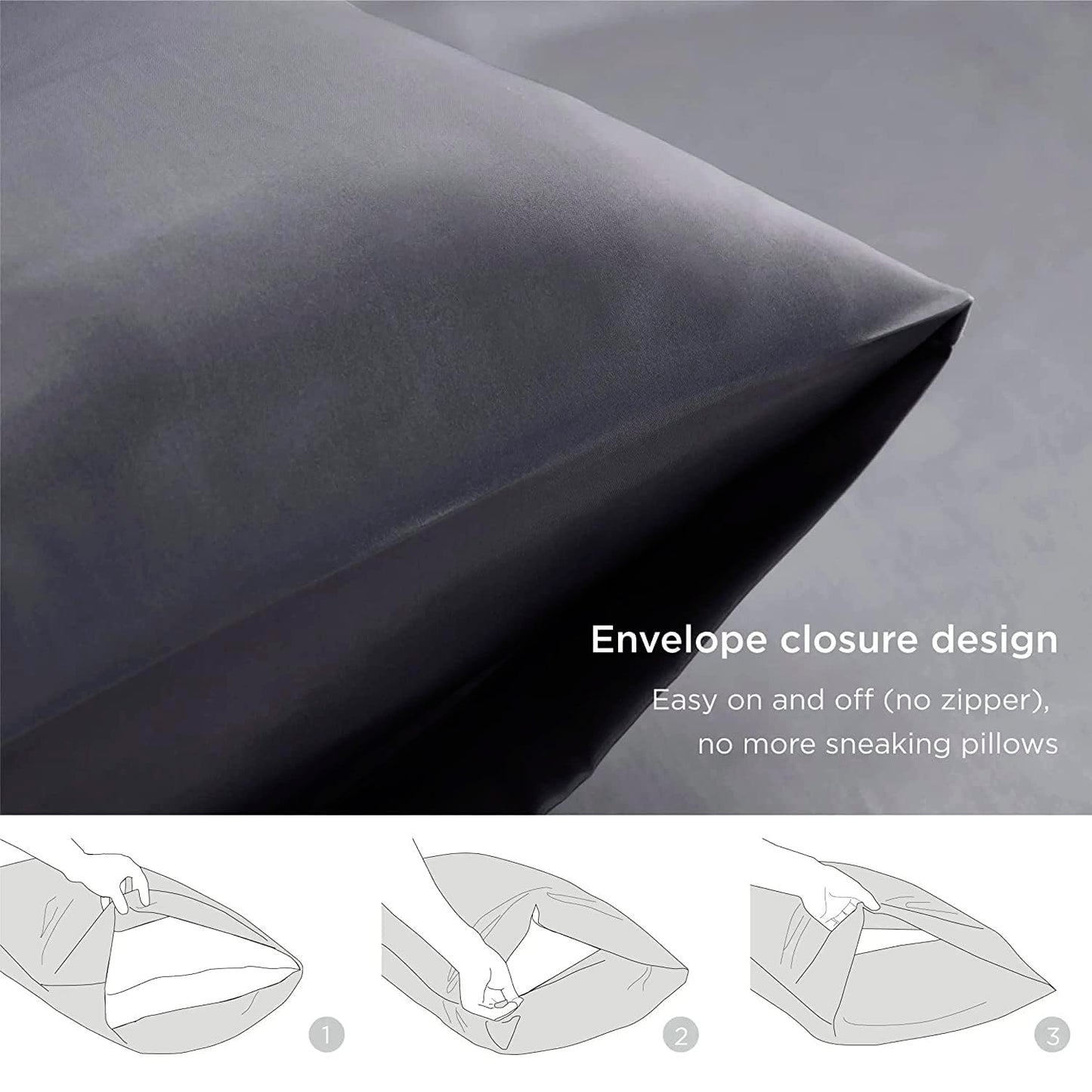 Premium Satin Silk Cushion Cover, Shiny & Soft Decorative Pillowcase for Bedroom & Living Room - Charcoal Grey Set of 2