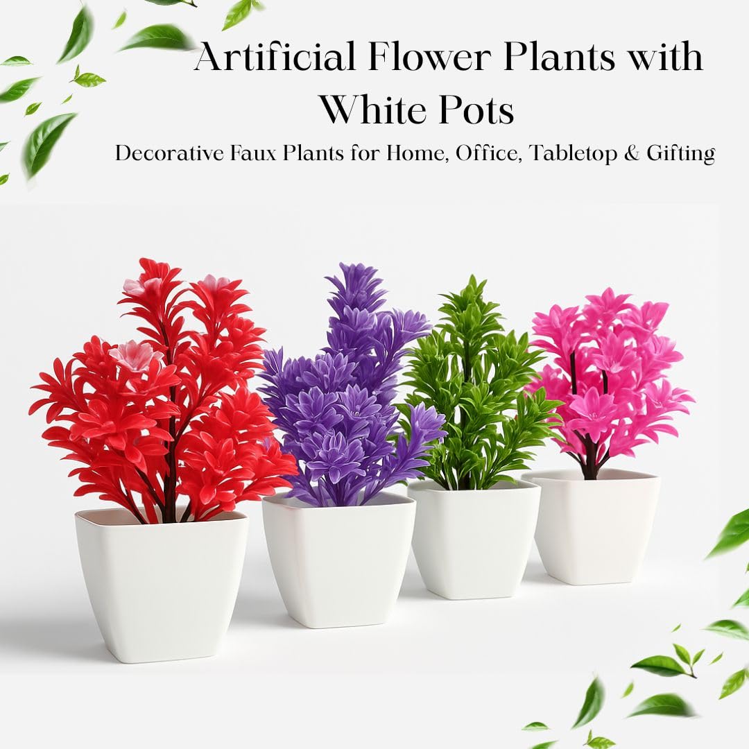 StylizShades Artificial Flower Plants with White Pots – Decorative Faux Plants for Home, Office, Tabletop & Gift