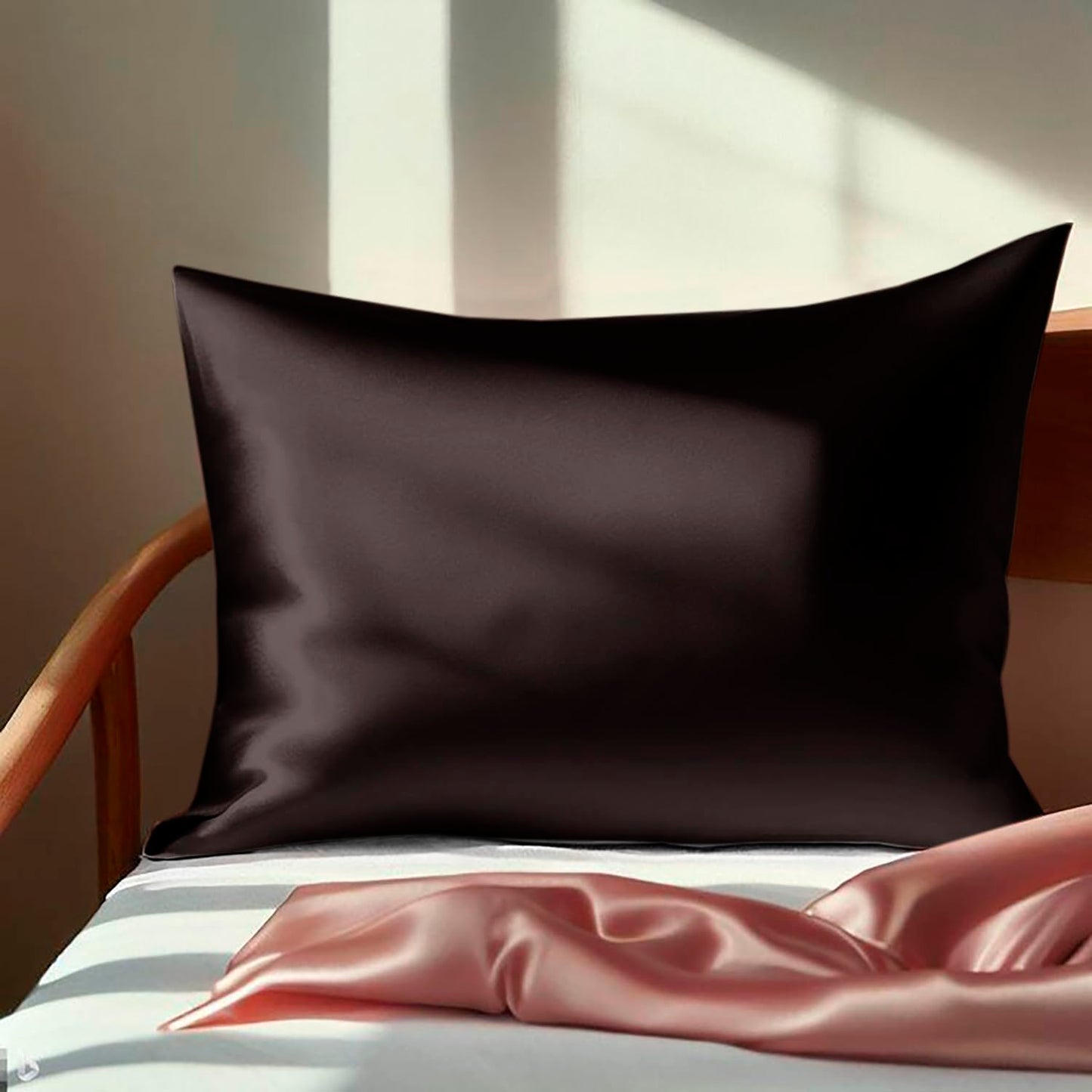 Premium Satin Silk Cushion Cover, Shiny & Soft Decorative Pillowcase for Bedroom & Living Room - Chocolate Brown