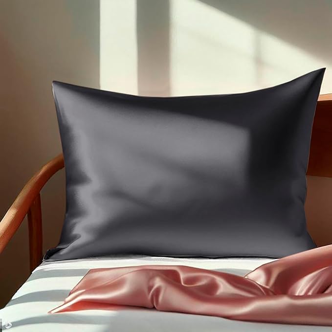 Premium Satin Silk Cushion Cover, Shiny & Soft Decorative Pillowcase for Bedroom & Living Room - Charcoal Grey