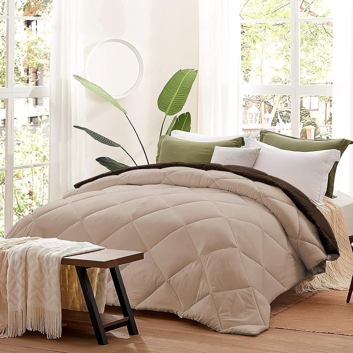 Microfiber Reversible All Seasons Quilt Blanket, AC Comforter for Double Bed, Dessert Brown & Chocolate Brown
