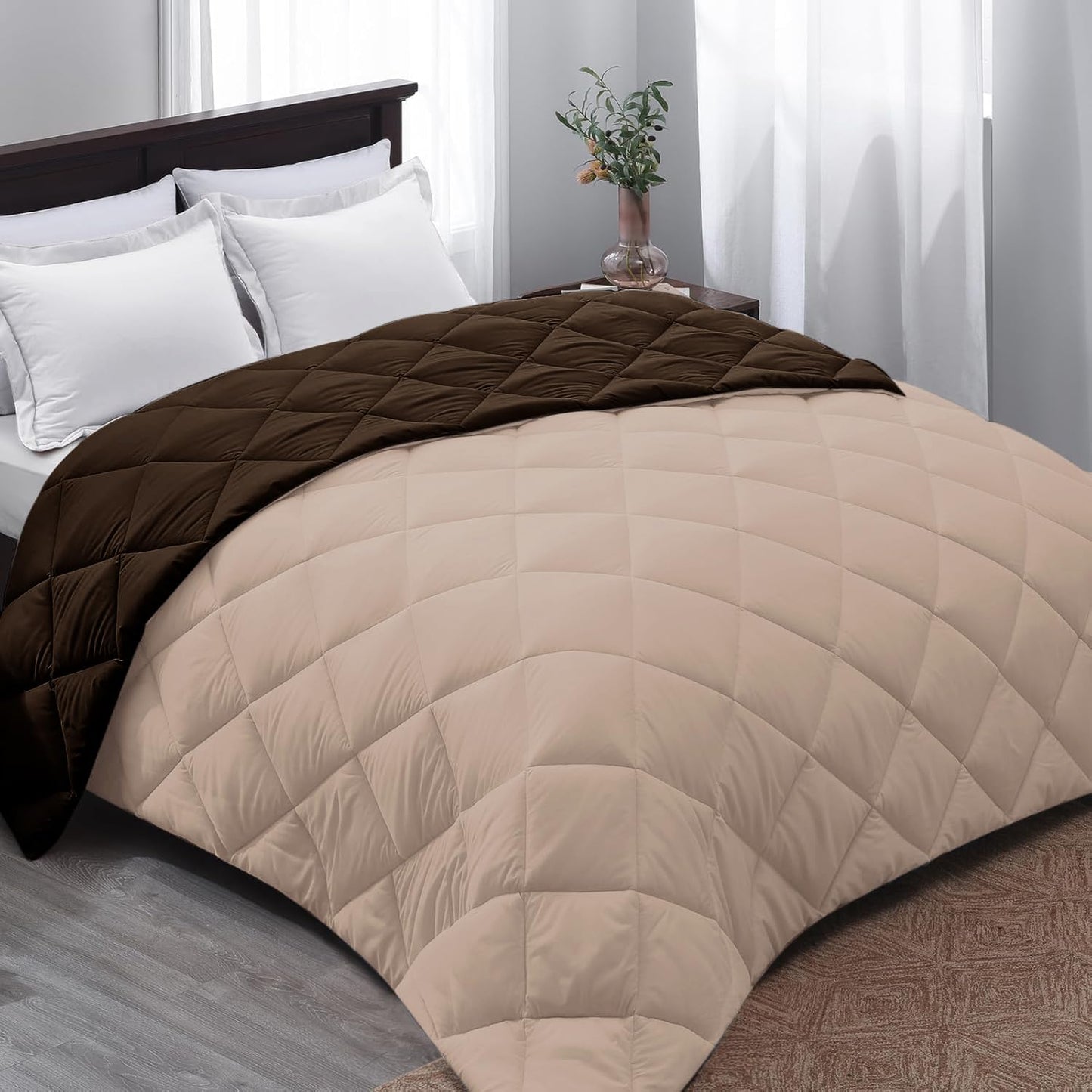Microfiber Reversible All Seasons Quilt Blanket, AC Comforter for Double Bed, Dessert Brown & Chocolate Brown