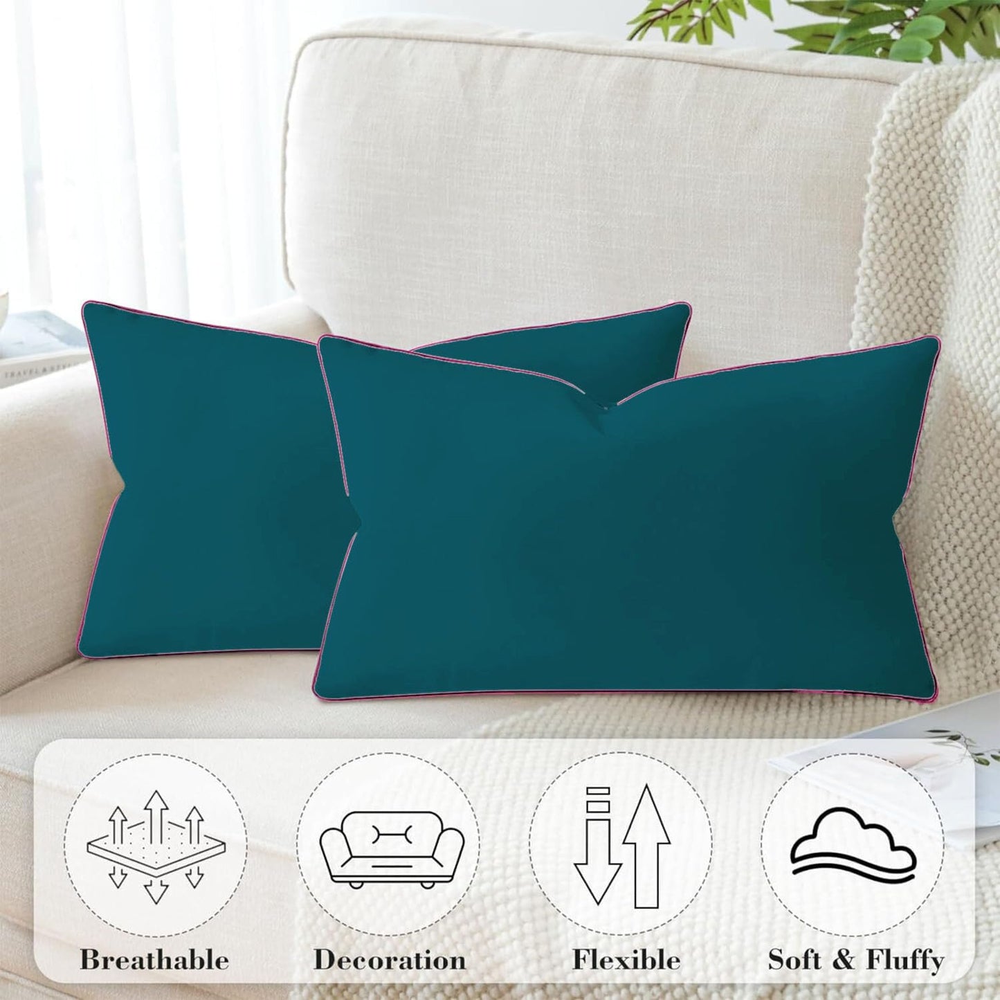 StylizShades Cotton Velvet Cushion Covers, Decorative Throw Pillow Cover for Living Room Couch/Sofa - Teal-Pink