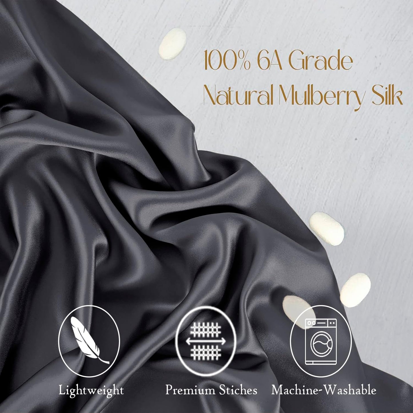 Premium Satin Silk Cushion Cover, Shiny & Soft Decorative Pillowcase for Bedroom & Living Room - Charcoal Grey Set of 2