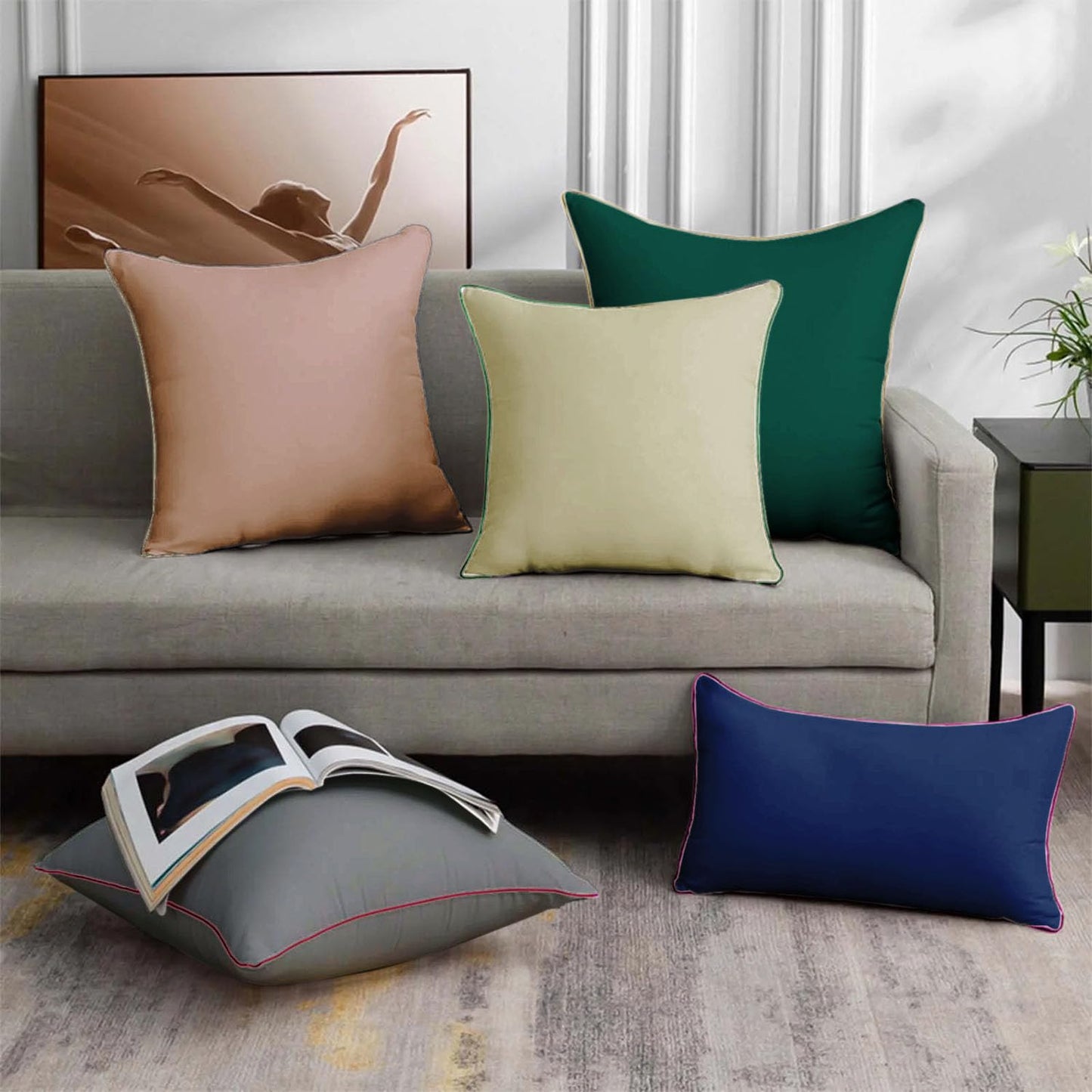 StylizShades Cotton Velvet Cushion Covers, Decorative Throw Pillow Cover for Living Room Couch/Sofa - Green-Yellow Set of 2
