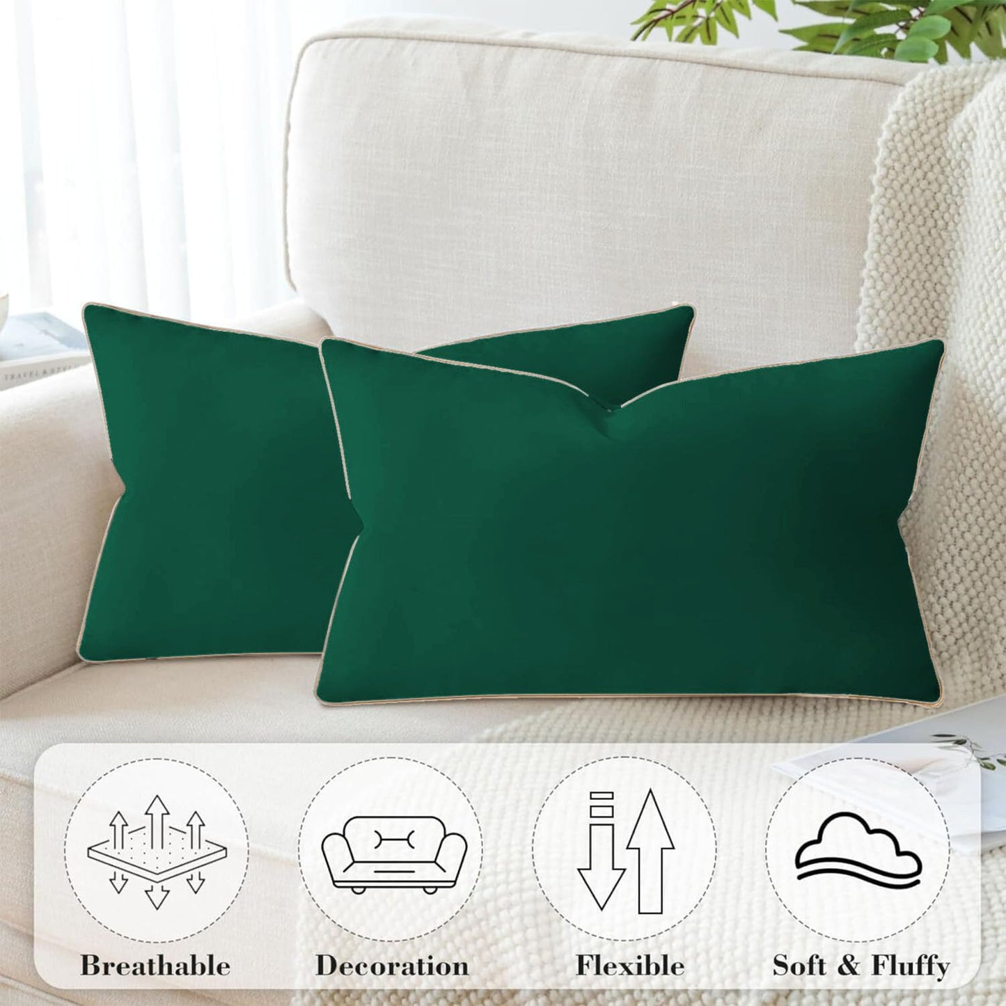 StylizShades Cotton Velvet Cushion Covers, Decorative Throw Pillow Cover for Living Room Couch/Sofa - Green-Yellow Set of 2