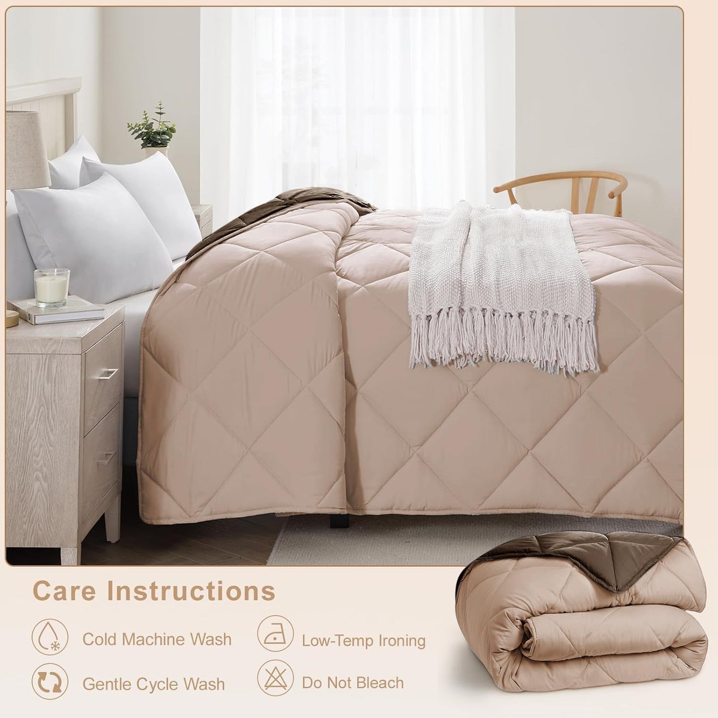 Microfiber Reversible All Seasons Quilt Blanket, AC Comforter for Double Bed, Dessert Brown & Chocolate Brown
