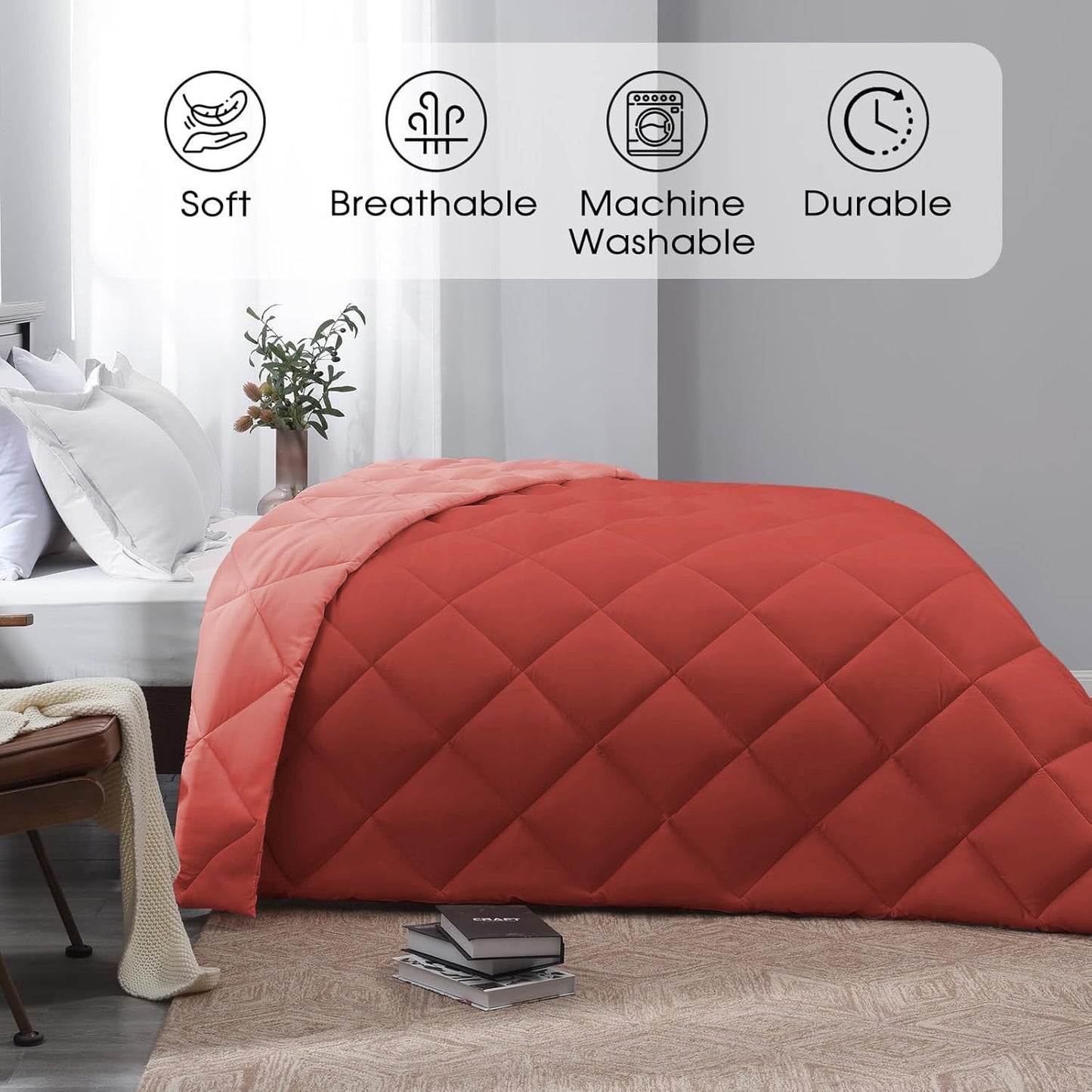 Microfiber Reversible All Seasons Quilt Blanket, AC Comforter for Double Bed, Strawberry Pink & Peach Pink