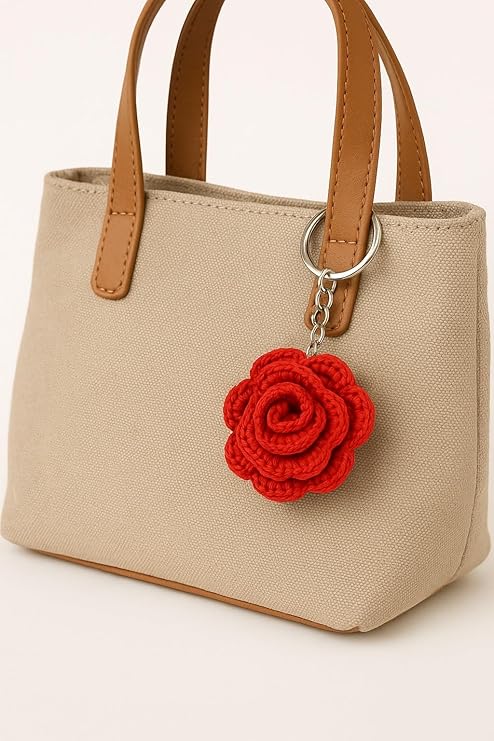 Handmade Crochet Rose Keychain, Decorative Bag Purse Keyrings, Stylish Lightweight Keychains