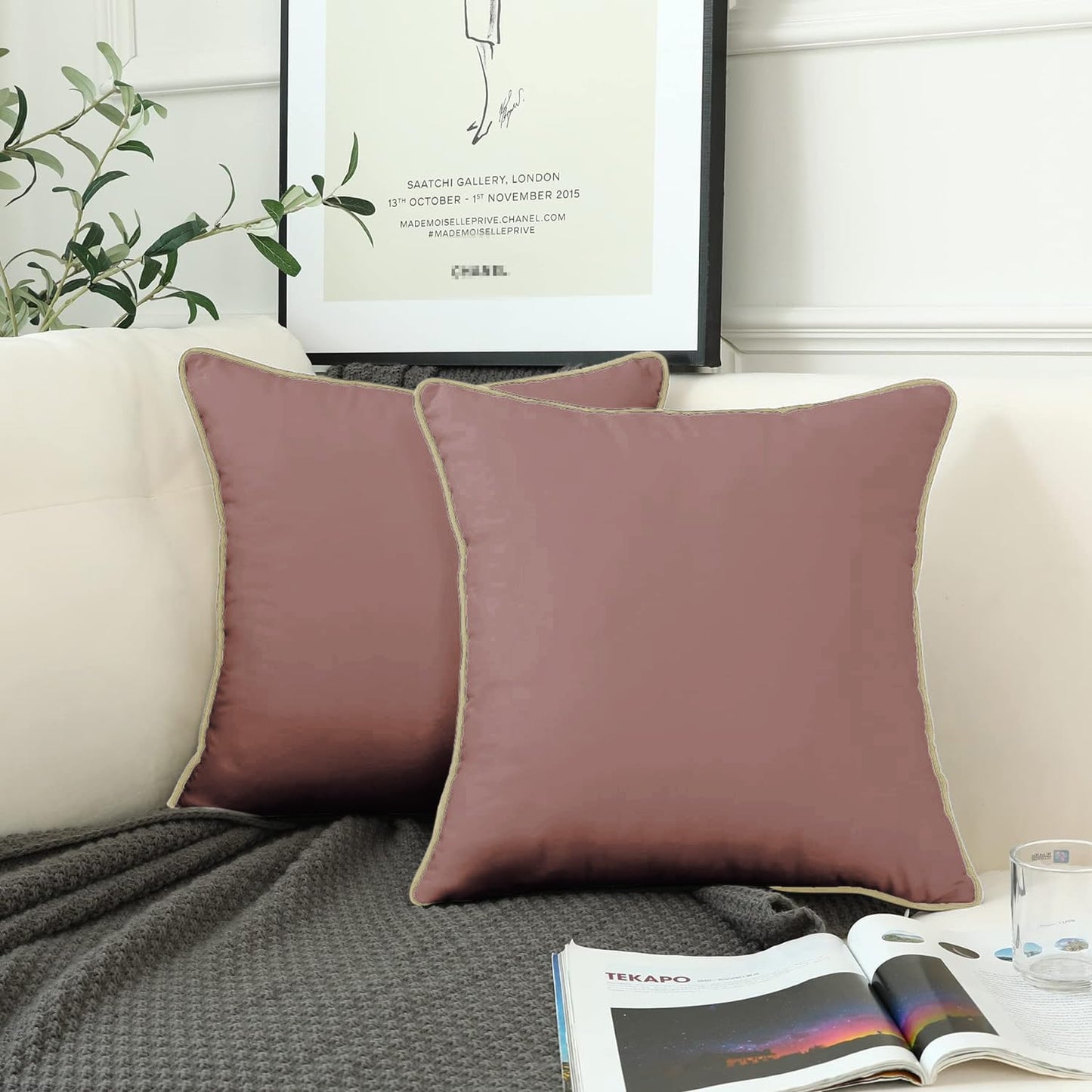 StylizShades Cotton Velvet Cushion Covers, Decorative Throw Pillow Cover for Living Room Couch/Sofa - Rose Gold-Cream Crust, Set Of 2