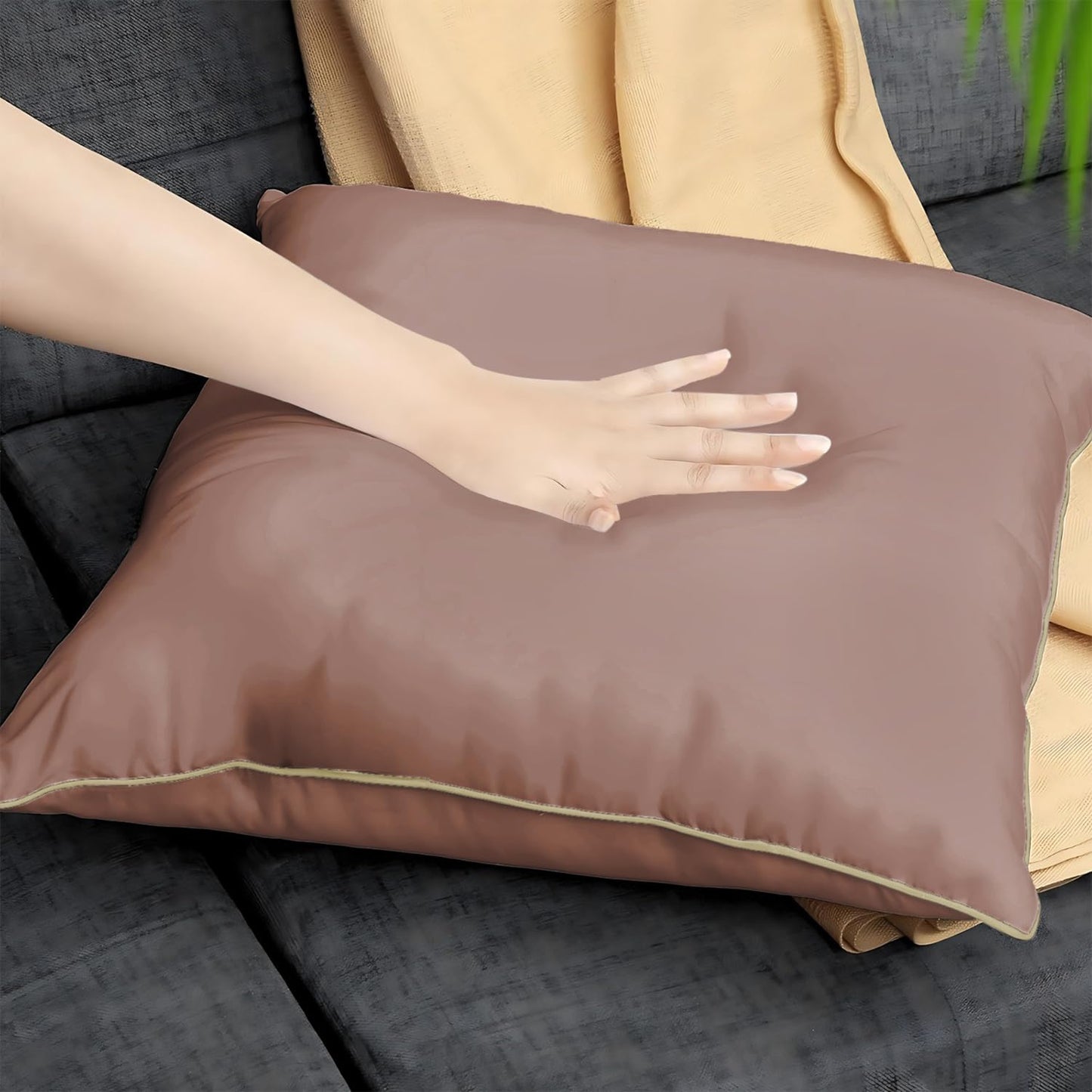 StylizShades Cotton Velvet Cushion Covers, Decorative Throw Pillow Cover for Living Room Couch/Sofa - Rose Gold-Cream Crust, Set Of 2