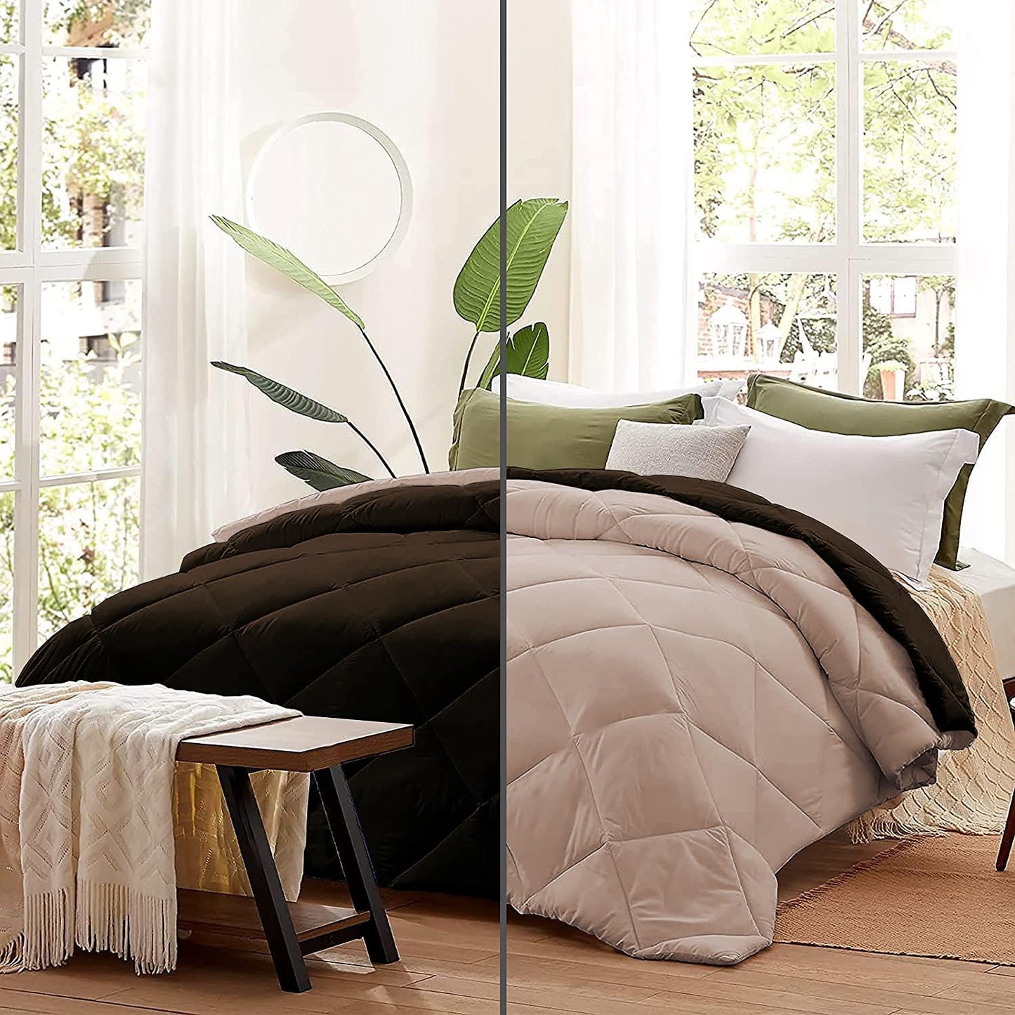 Microfiber Reversible All Seasons Quilt Blanket, AC Comforter for Double Bed, Dessert Brown & Chocolate Brown