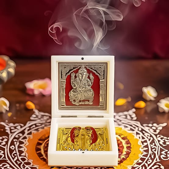 Premium Lord Ganesha Blessing Box with Golden Charan Paduka