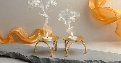 Golden Metal Stand for Idol, Diya or Decor – Decorative Brass Finish Chowki for Puja Mandir, Festival, Home & Office Temple Use, Round, Set of 2