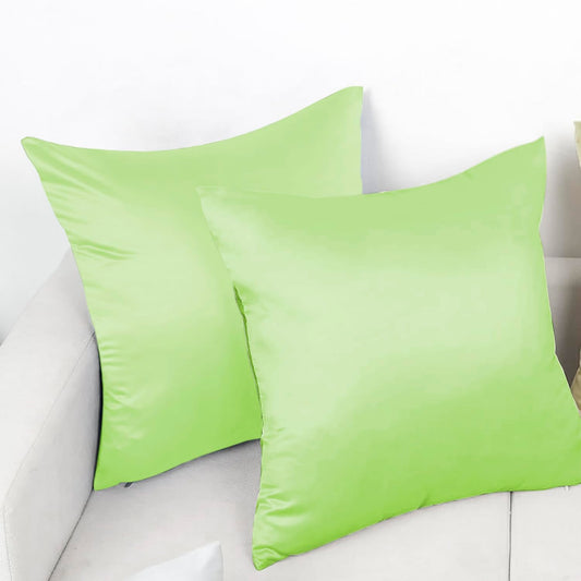 Premium Satin Silk Cushion Cover, Shiny & Soft Decorative Pillowcase for Bedroom & Living Room - Pistachio Set of 2