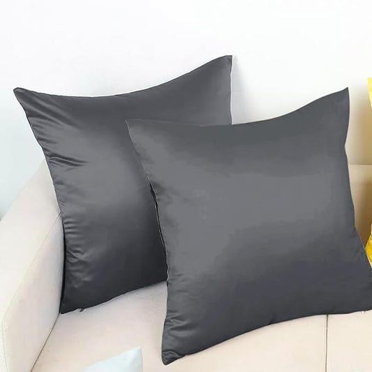 Premium Satin Silk Cushion Cover, Shiny & Soft Decorative Pillowcase for Bedroom & Living Room - Charcoal Grey Set of 2