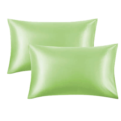 Premium Satin Silk Cushion Cover, Shiny & Soft Decorative Pillowcase for Bedroom & Living Room - Pistachio Set of 2