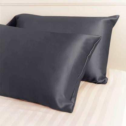 Premium Satin Silk Cushion Cover, Shiny & Soft Decorative Pillowcase for Bedroom & Living Room - Charcoal Grey Set of 2