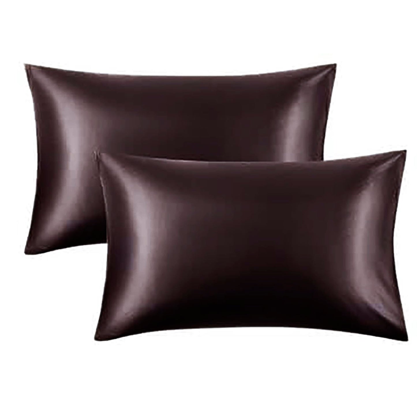 Premium Satin Silk Cushion Cover, Shiny & Soft Decorative Pillowcase for Bedroom & Living Room - Chocolate Brown Set Of 2