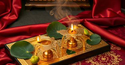 Golden Metal Diya for Puja Decoration – Lotus Shape Deepak for Diwali, Home Temple, Festive Lighting – Traditional Brass Finish Oil Lamp, Set of 2