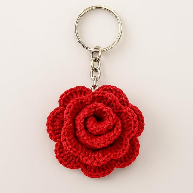 Handmade Crochet Rose Keychain, Decorative Bag Purse Keyrings, Stylish Lightweight Keychains