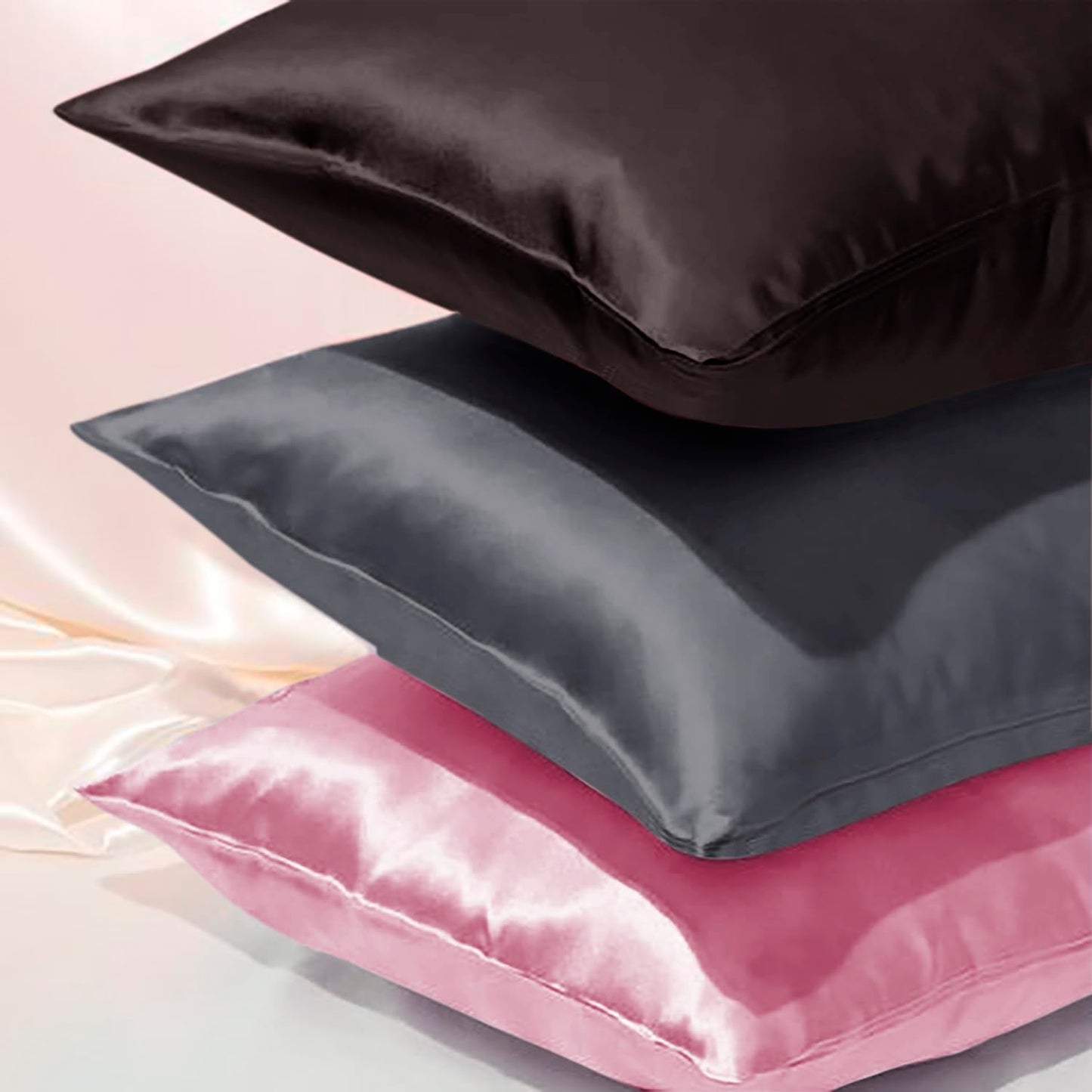 Premium Satin Silk Cushion Cover, Shiny & Soft Decorative Pillowcase for Bedroom & Living Room - Chocolate Brown Set Of 2