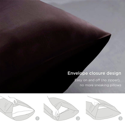 Premium Satin Silk Cushion Cover, Shiny & Soft Decorative Pillowcase for Bedroom & Living Room - Chocolate Brown Set Of 2