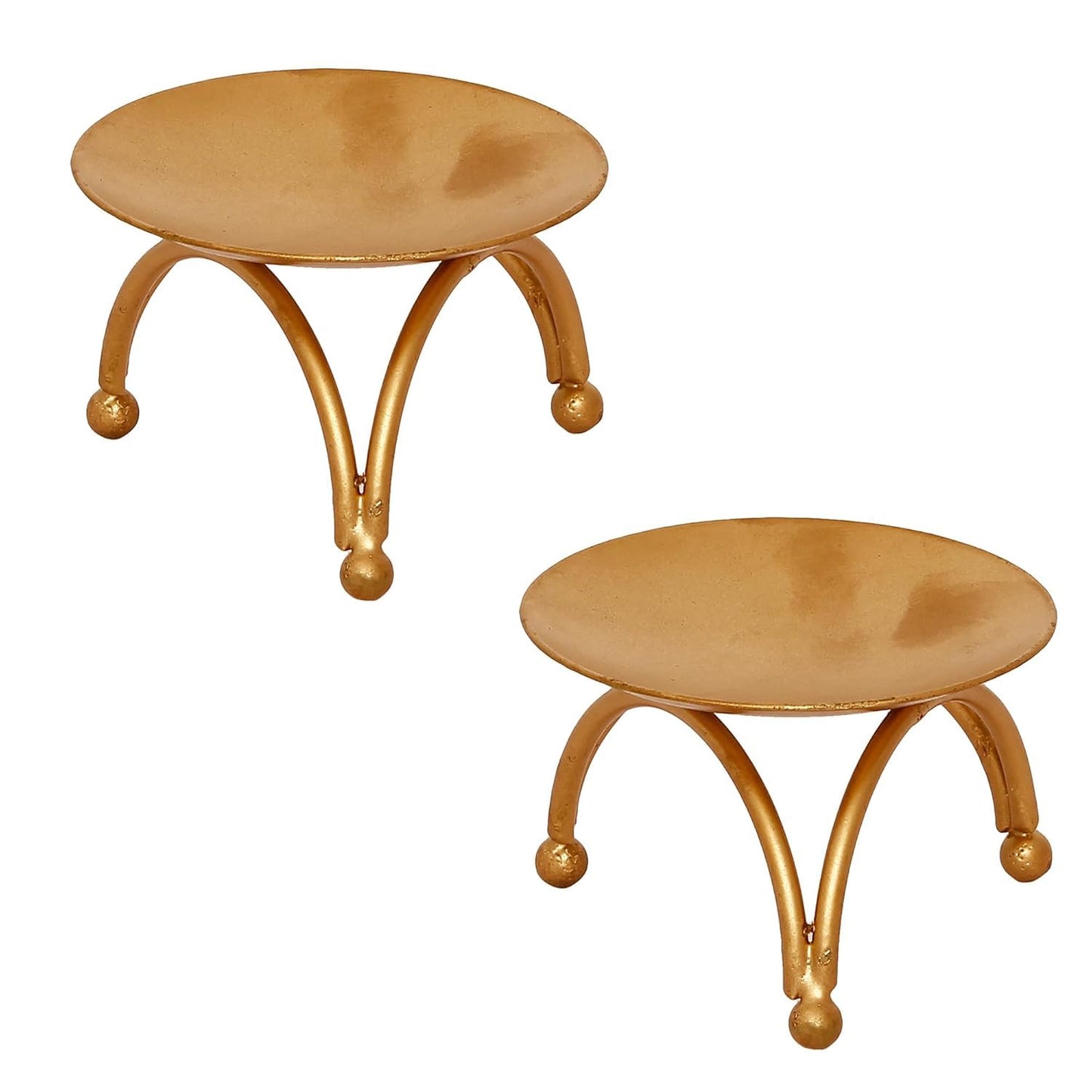Golden Metal Stand for Idol, Diya or Decor – Decorative Brass Finish Chowki for Puja Mandir, Festival, Home & Office Temple Use, Round, Set of 2