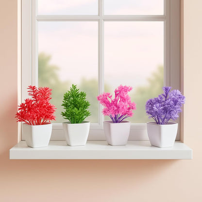 StylizShades Artificial Flower Plants with White Pots – Decorative Faux Plants for Home, Office, Tabletop & Gift