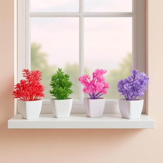 StylizShades Artificial Flower Plants with White Pots – Decorative Faux Plants for Home, Office, Tabletop & Gift