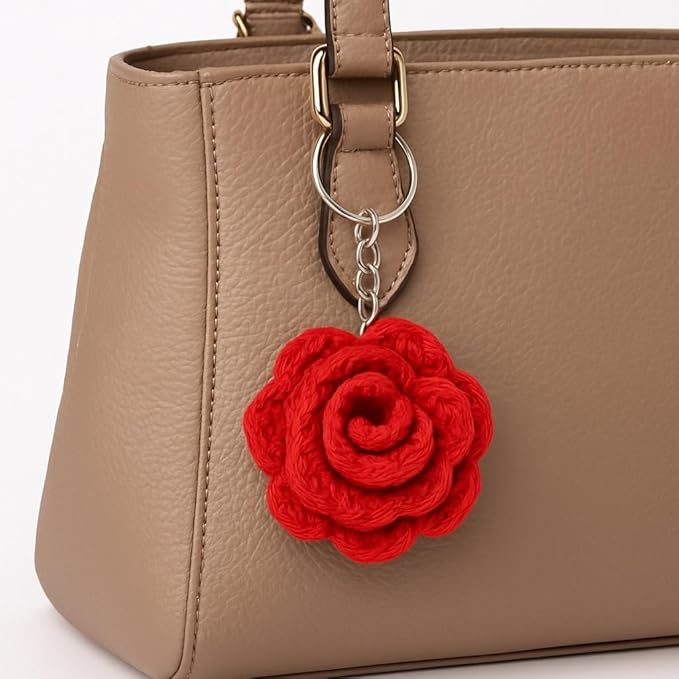 Handmade Crochet Rose Keychain, Decorative Bag Purse Keyrings, Stylish Lightweight Keychains
