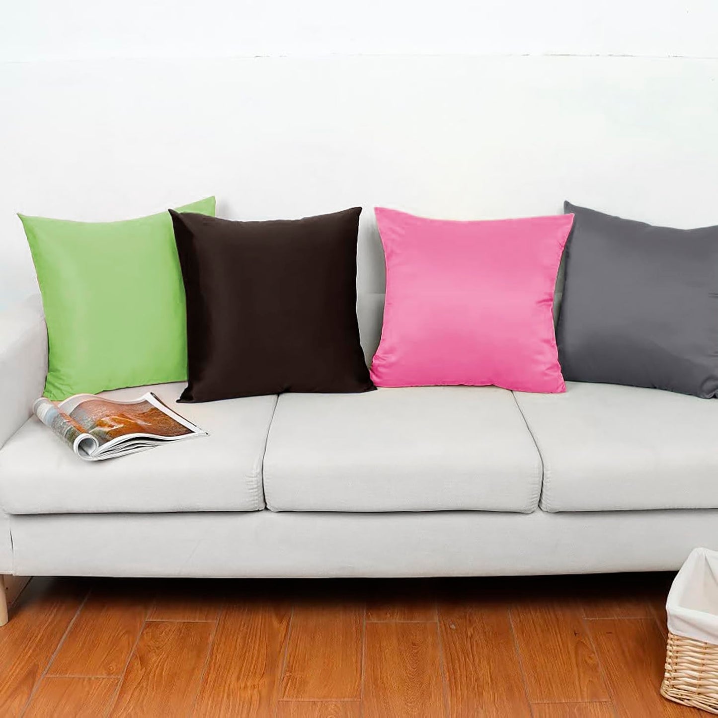 Premium Satin Silk Cushion Cover, Shiny & Soft Decorative Pillowcase for Bedroom & Living Room - Chocolate Brown Set Of 2
