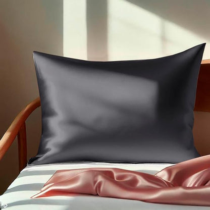 Premium Satin Silk Cushion Cover, Shiny & Soft Decorative Pillowcase for Bedroom & Living Room - Charcoal Grey Set of 2
