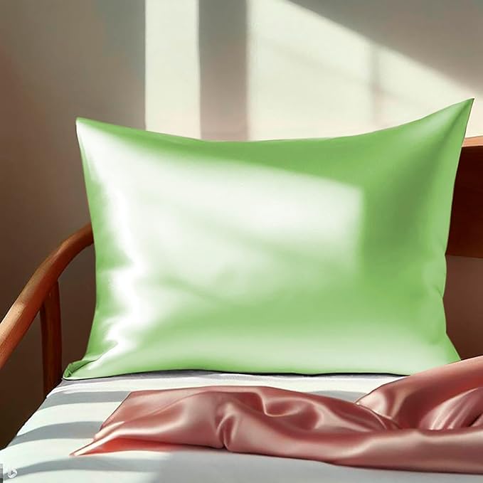 Premium Satin Silk Cushion Cover, Shiny & Soft Decorative Pillowcase for Bedroom & Living Room - Pistachio