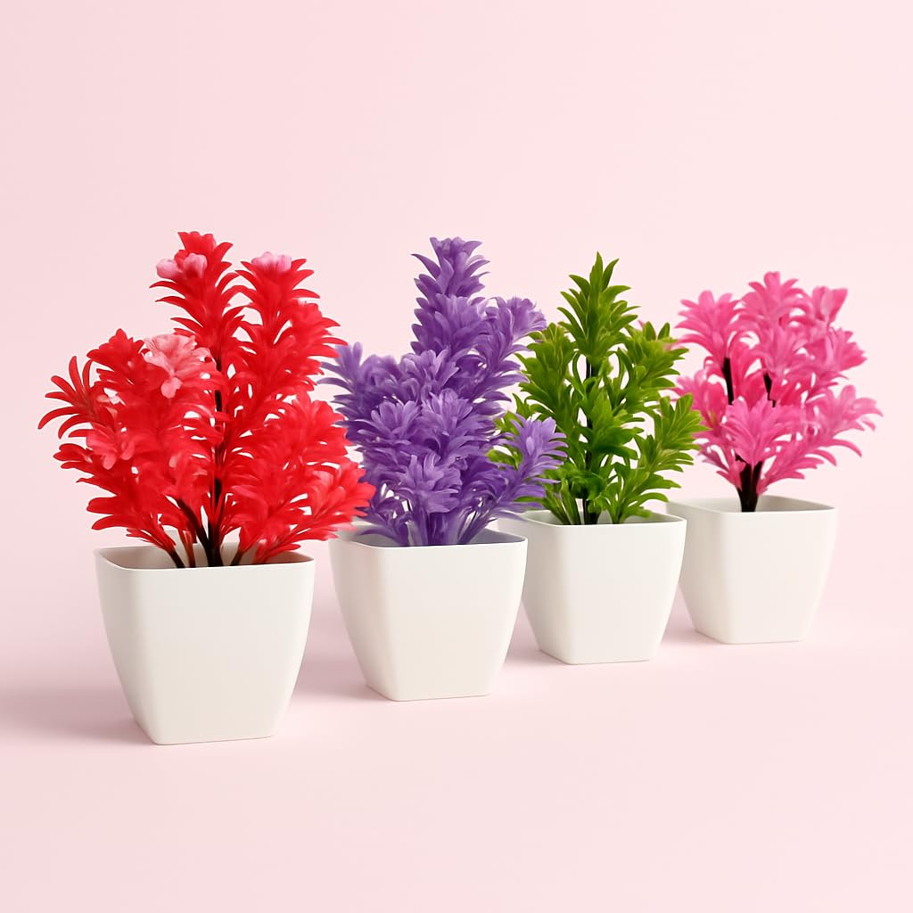 StylizShades Artificial Flower Plants with White Pots – Decorative Faux Plants for Home, Office, Tabletop & Gift