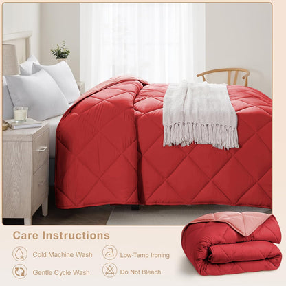 Microfiber Reversible All Seasons Quilt Blanket, AC Comforter for Double Bed, Strawberry Pink & Peach Pink