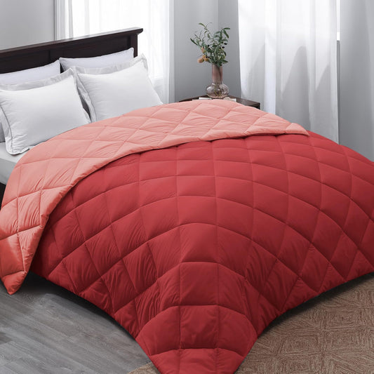 Microfiber Reversible All Seasons Quilt Blanket, AC Comforter for Double Bed, Strawberry Pink & Peach Pink