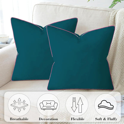 StylizShades Cotton Velvet Cushion Covers, Decorative Throw Pillow Cover for Living Room Couch/Sofa - Teal-Pink Set of 2