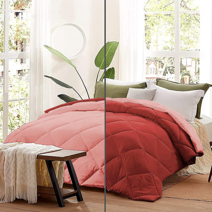 Microfiber Reversible All Seasons Quilt Blanket, AC Comforter for Double Bed, Strawberry Pink & Peach Pink