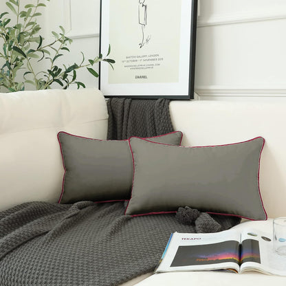 StylizShades Cotton Velvet Cushion Covers, Decorative Throw Pillow Cover for Living Room Couch/Sofa - Grey-Crimson Glory, Set of 2