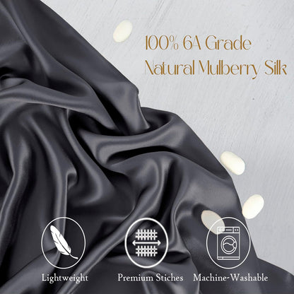 Premium Satin Silk Cushion Cover, Shiny & Soft Decorative Pillowcase for Bedroom & Living Room - Charcoal Grey Set of 2
