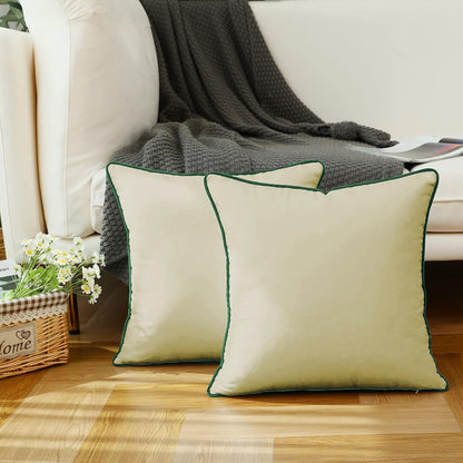 StylizShades Cotton Velvet Cushion Covers, Decorative Throw Pillow Cover for Living Room Couch/Sofa - Cream Crust-Forest Green
