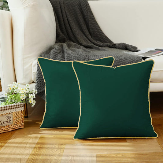 StylizShades Cotton Velvet Cushion Covers, Decorative Throw Pillow Cover for Living Room Couch/Sofa - Green-Yellow Set of 2
