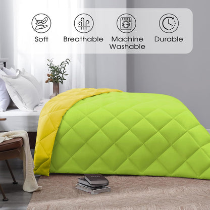 Microfiber Reversible All Seasons Quilt Blanket, AC Comforter for Double Bed, Lime Green & Yellow