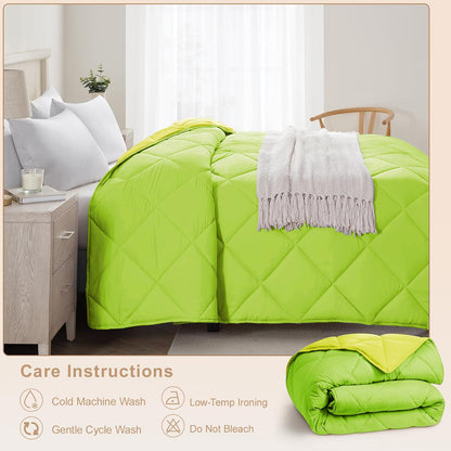 Microfiber Reversible All Seasons Quilt Blanket, AC Comforter for Double Bed, Lime Green & Yellow