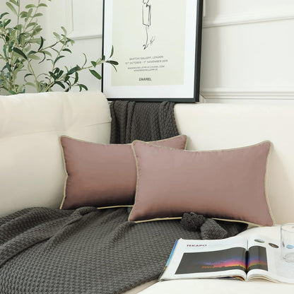 StylizShades Cotton Velvet Cushion Covers, Decorative Throw Pillow Cover for Living Room Couch/Sofa - Rose Gold-Cream Crust, Set Of 2