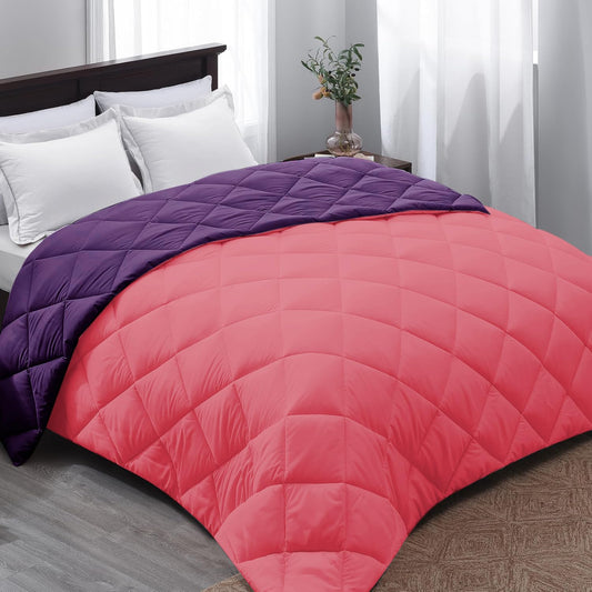 Microfiber Reversible All Seasons Quilt Blanket, AC Comforter for Double Bed, Strawberry Pink & Midnight Purple